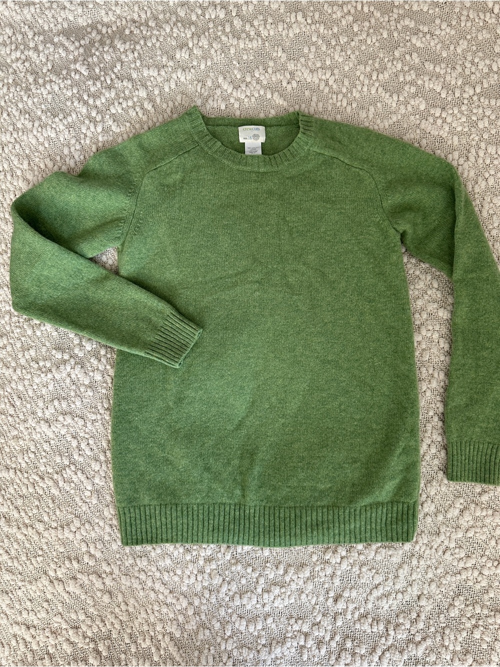 Crewcuts J.Crew 100% Lambswool Green Crewneck Sweater Size 16 Kids Womens S